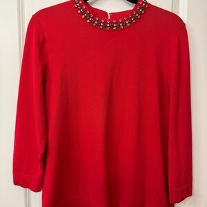 Vintage Embellished Red Crewneck Women's Top